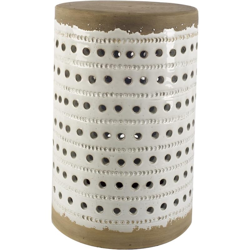 Thar II White Glazed Cylindrical Ceramic w/Tan Base Accent Table