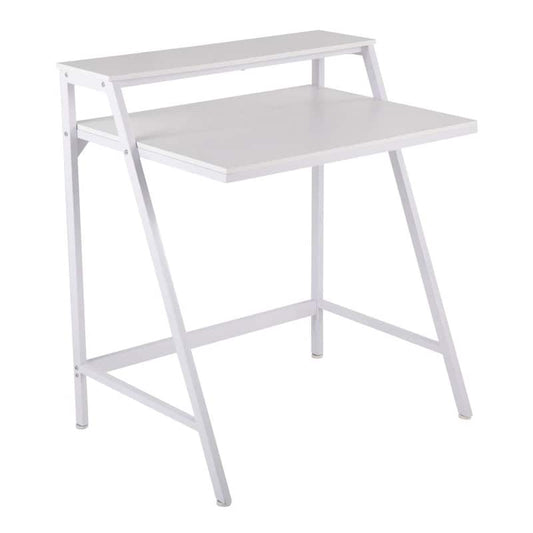 2-Tier 31.5 in. White Wood and White Steel Writing Desk with Shelf