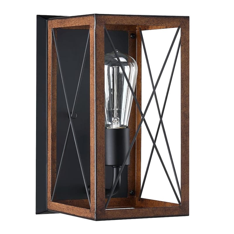 1-Light Indoor Wall Sconce Light with Black and Barnwood Finish