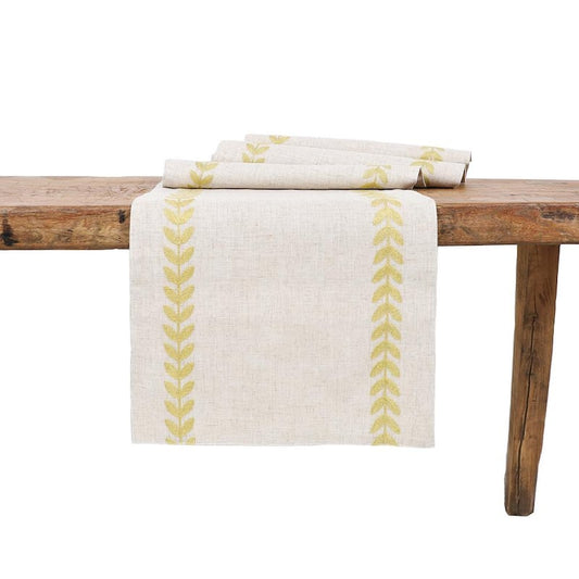 15 in. x 108 in. Cute Leaves Crewel Embroidered Table Runner, Gold/Natural